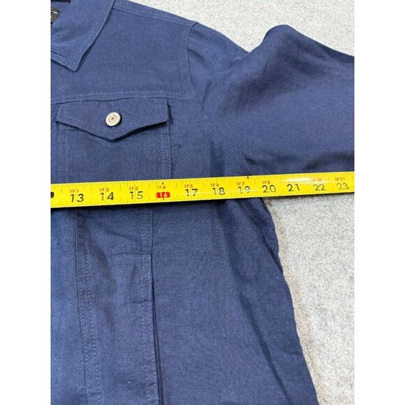 Jones New York Trucker Jacket Women's Large Blue Linen Long Sleeve Button Front - Picture 6 of 8